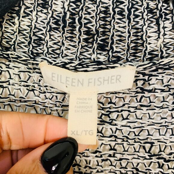 Eileen Fisher Organic Linen Cotton Blend Cardigan Vest XL Open Front Knit Black - Picture 3 of 8